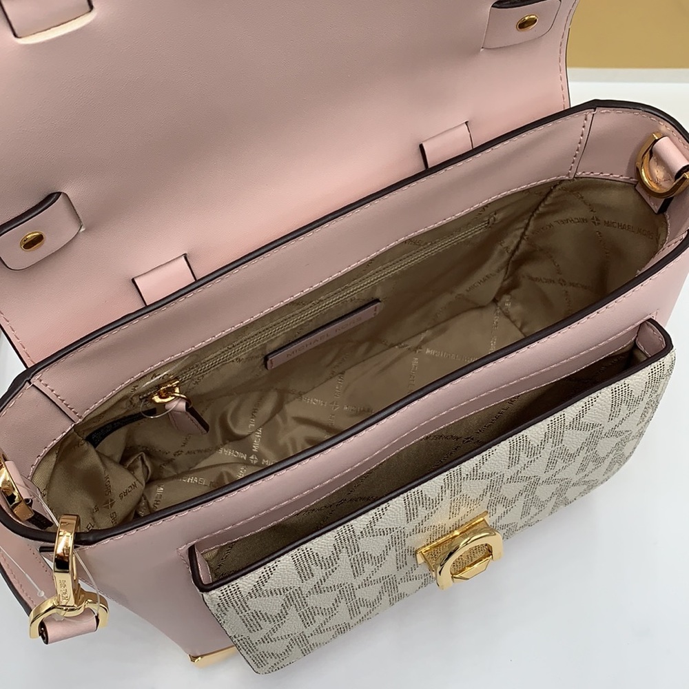 MICHAEL KORS 
Manhattan Medium Leather and Logo Satchel POWDER BLUSH MULTI COLOR - Picture 4 of 13